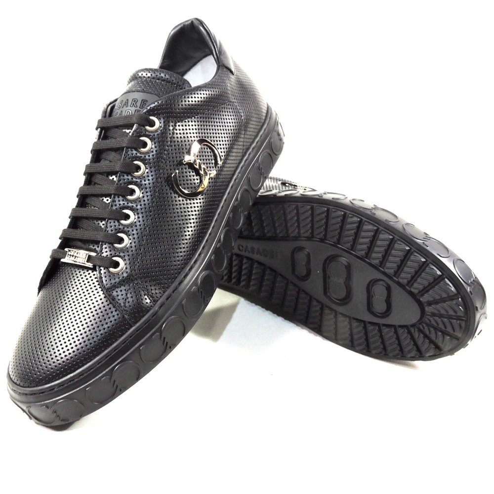 CASADEI 🇮🇹 MEN'S BLACK SOFT LEATHER COMFORT FASHION SNEAKERS - Picture 7 of 8